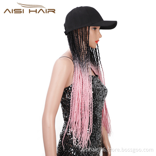 Aisi Hair Heat Resistant Synthetic Baseball Hat With Crochet Twist Braiding Hair Extension For Black Women Synthetic Hair Wigs